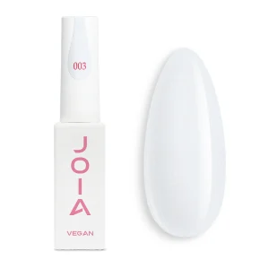 JOIA Vegan Gel Polish 003 Cool Pale Grey White 6ml — bottle with painted nail tip