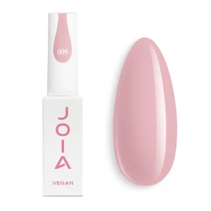 JOIA Vegan Gel Polish 009 Muted Rosy Mauve 6ml — bottle with painted nail tip
