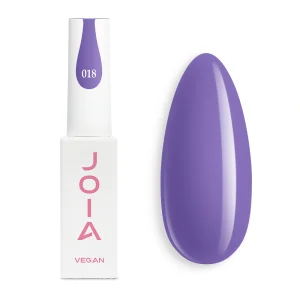 JOIA Vegan Gel Polish 018 Deep Violet 6ml — bottle with painted nail tip
