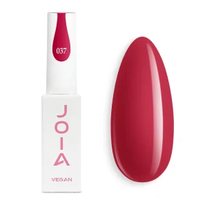 JOIA Vegan Gel Polish 037 Berry Pink 6ml — bottle with painted nail tip