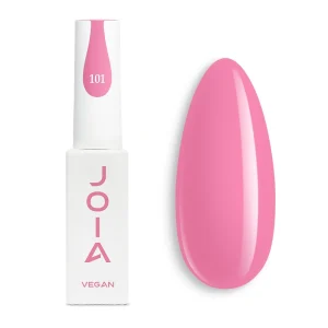 JOIA Vegan Gel Polish 101 Candy Pink 6ml bottle with painted nail tip