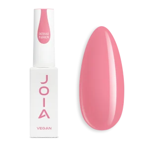 JOIA Vegan PolyLiquid Gel Intense Passion 8ml – a deep rosy pink – bottle and painted tip