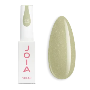 JOIA Vegan PolyLiquid Gel Olive Glow 8ml – bottle and painted tip